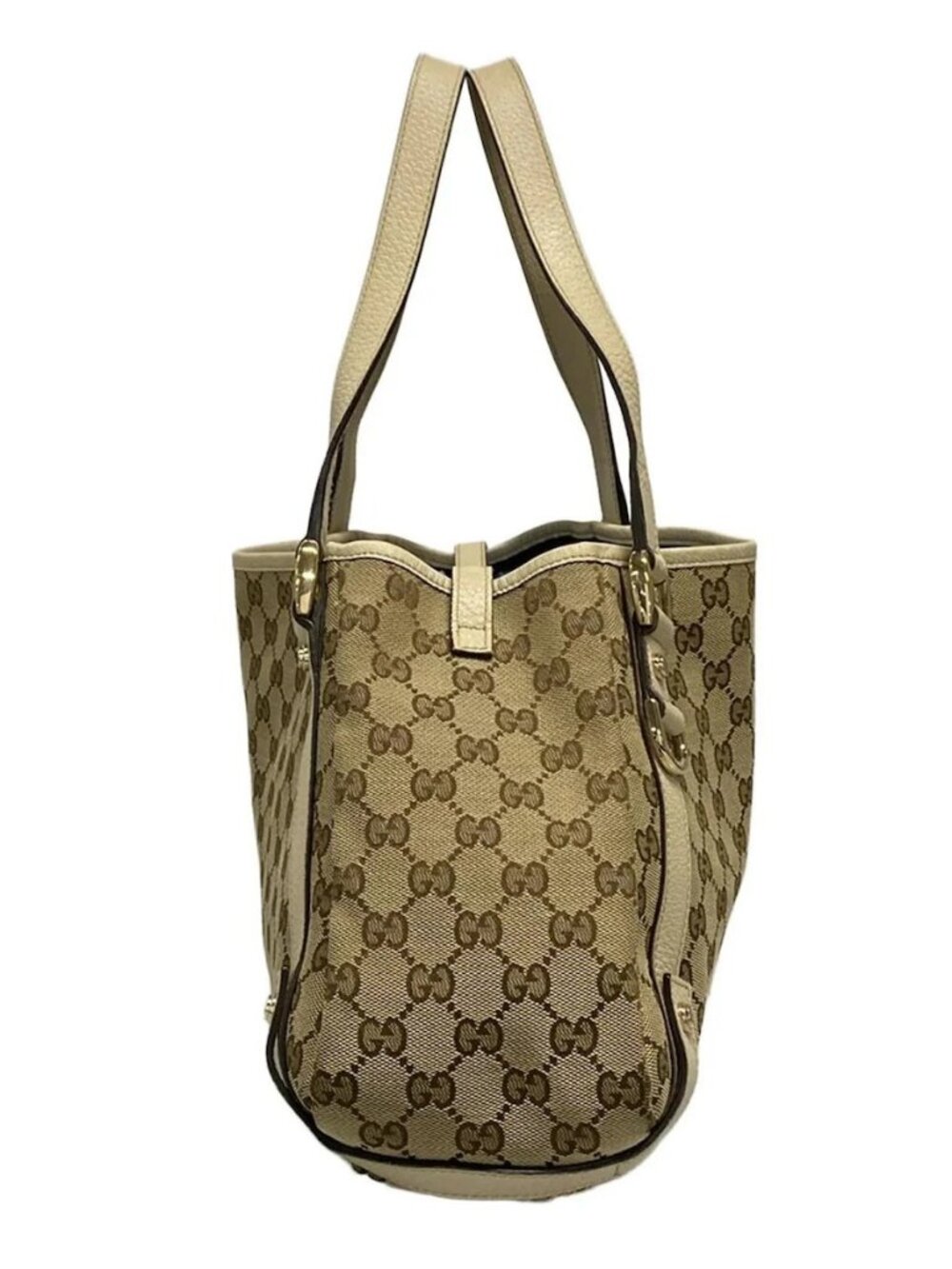 GUCCI Abbey, GG pattern 130736 Beige Dark Brown Cream Jacquard Leather Tote Bag - Picture 2 of 16
